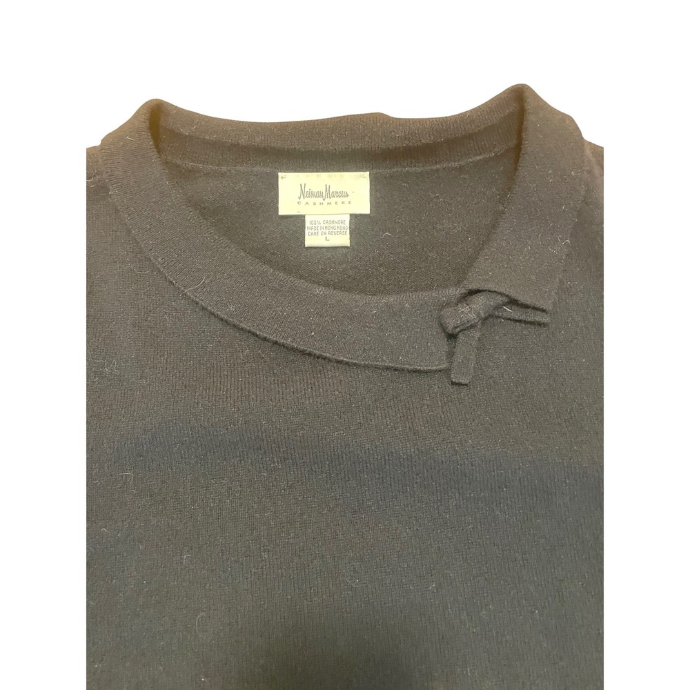 Neiman Marcus Cashmere Sweater Vintage Black 3/4 Sleeve Asymmetric Neck